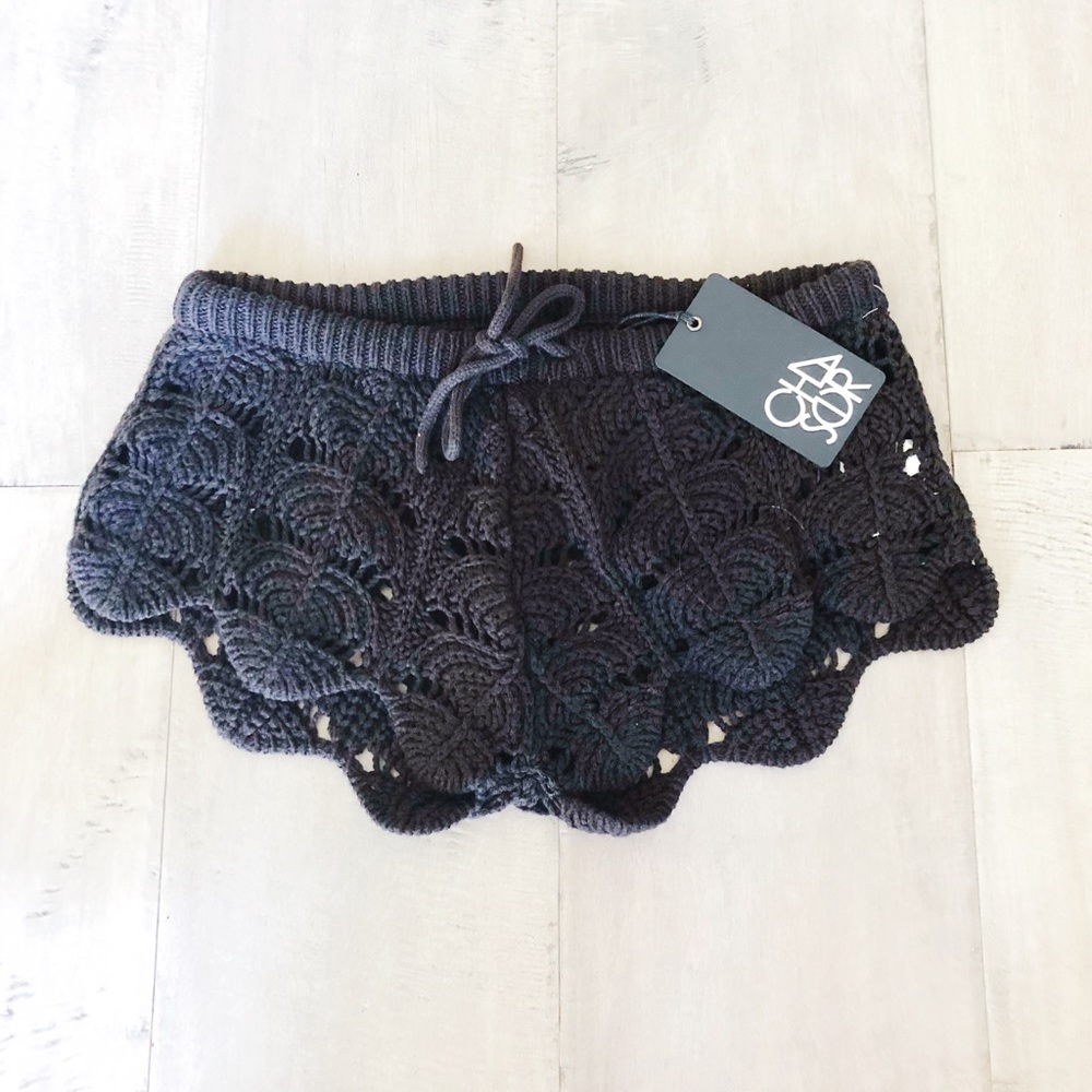 Chaser black crochet shorts
